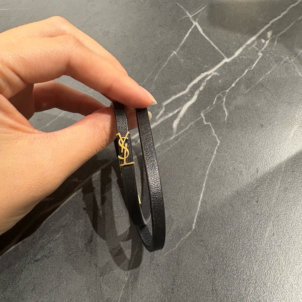 Yves Saint Laurent YSL 745602 Black Double Wrap Bracelet Leather FY2023